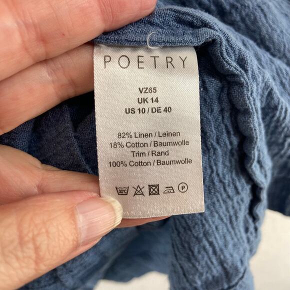 Poetry Blue Linen Blend Dress Size 10 - Picture 3 of 5